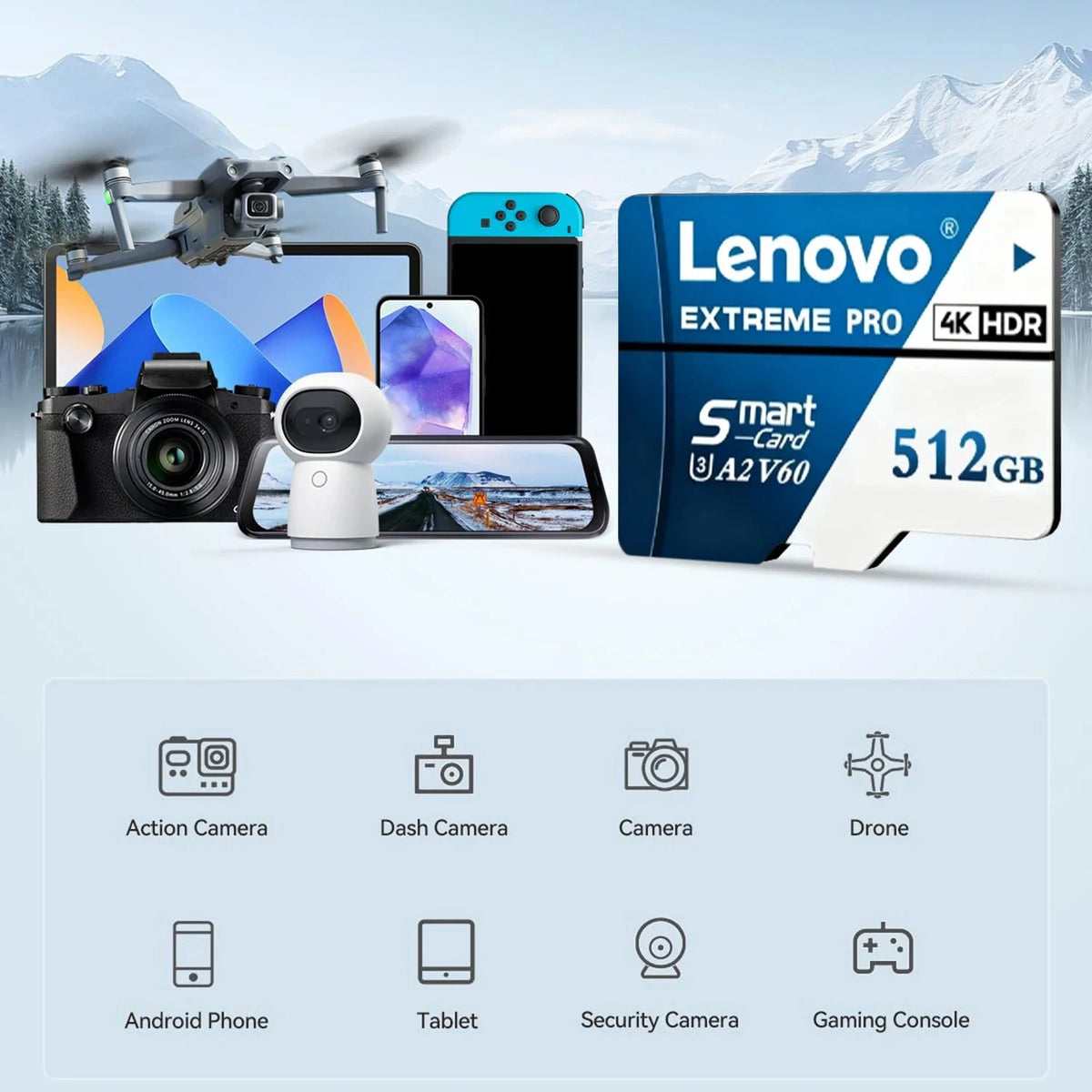 Lenovo Hot Sale Extreme Pro Micro SD Card Class10 High-Speed Memory Card V60 U3 4K TF Card Multiple Sizes for Camera Phone Drone