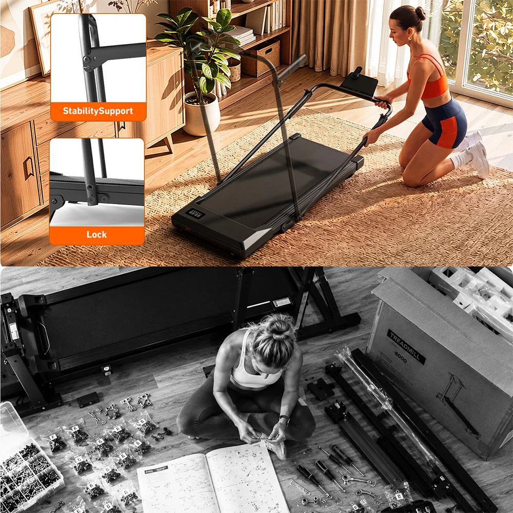 Superun foldable 2-in-1 treadmill with 6% incline, walking pad, 300 LBS carrying capacity, under-table treadmill for home office with app & remote control, running and jogging machine