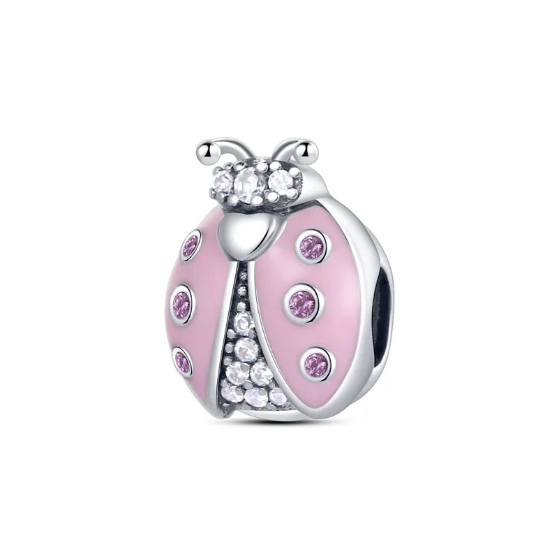 925 Sterling Silver Pink Perfume Bottle Luggage Heart-shaped Cute Claw Charms Beads Fit Original Charm Bracelet DIY Jewelry