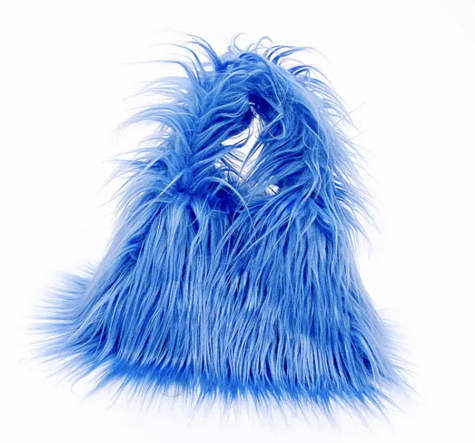 Faux Fur Statement Clutch – Fluffy Triangle Handbag