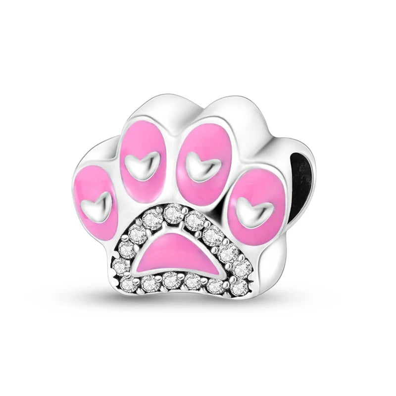 925 Sterling Silver Pink Perfume Bottle Luggage Heart-shaped Cute Claw Charms Beads Fit Original Charm Bracelet DIY Jewelry