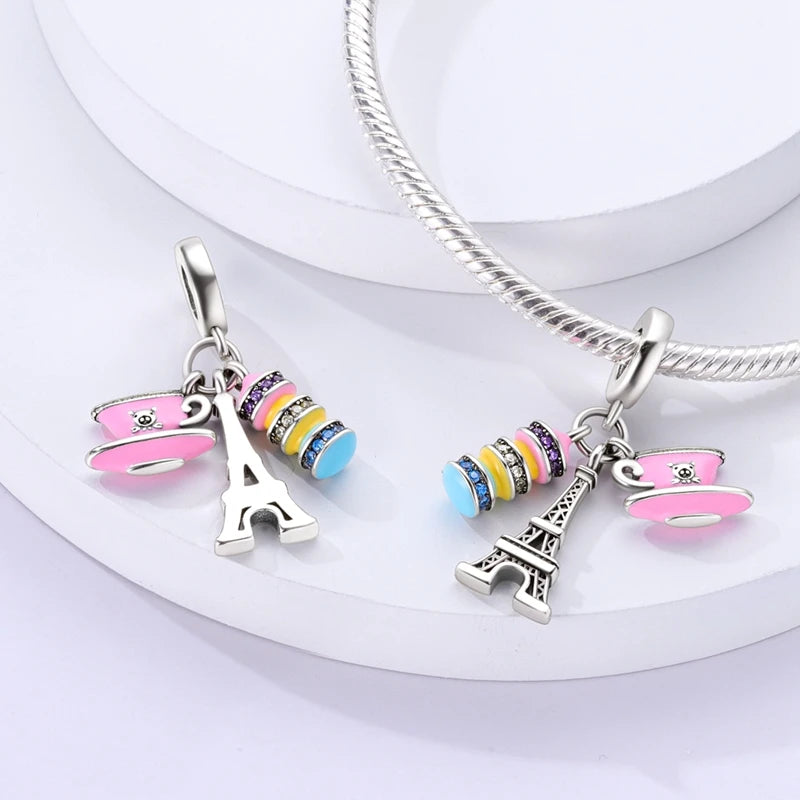 925 Sterling Silver Pink Perfume Bottle Luggage Heart-shaped Cute Claw Charms Beads Fit Original Charm Bracelet DIY Jewelry