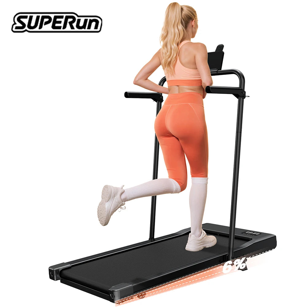 Superun foldable 2-in-1 treadmill with 6% incline, walking pad, 300 LBS carrying capacity, under-table treadmill for home office with app & remote control, running and jogging machine