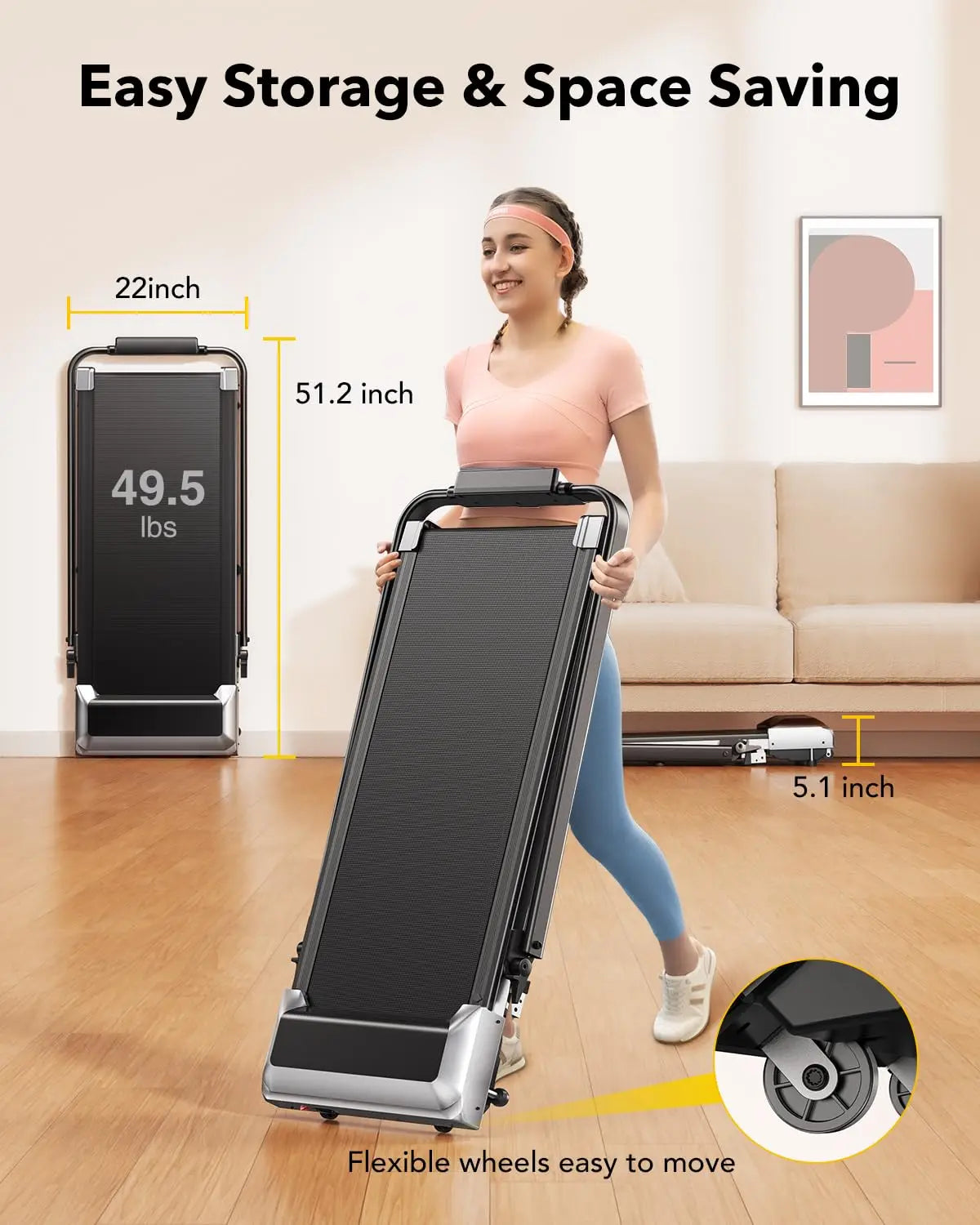 Toputure 2-in-1 Treadmill: 12km/h Walking Pad, 7% Incline, 2.5HP Motor, Foldable Design, 40cm Extra-wide Belt, With Data Memory