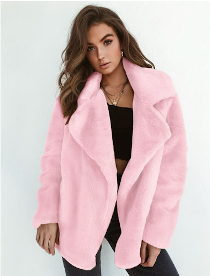 Soft Plush Faux Fur Coat – Cozy Open Front Winter Jacket