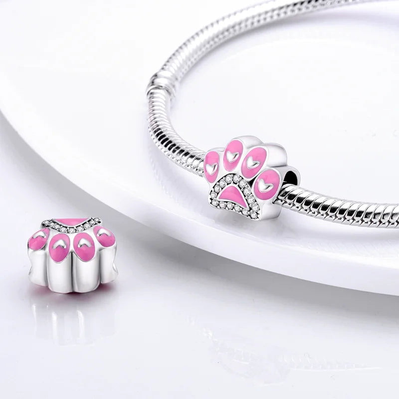 925 Sterling Silver Pink Perfume Bottle Luggage Heart-shaped Cute Claw Charms Beads Fit Original Charm Bracelet DIY Jewelry