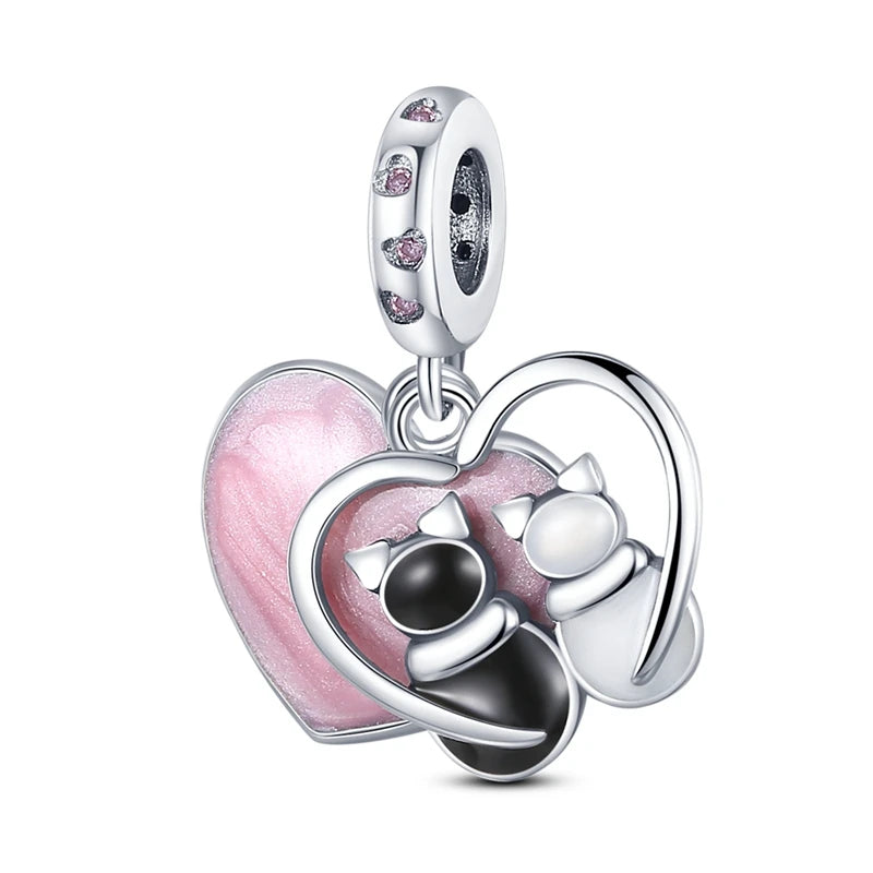 925 Sterling Silver Pink Perfume Bottle Luggage Heart-shaped Cute Claw Charms Beads Fit Original Charm Bracelet DIY Jewelry