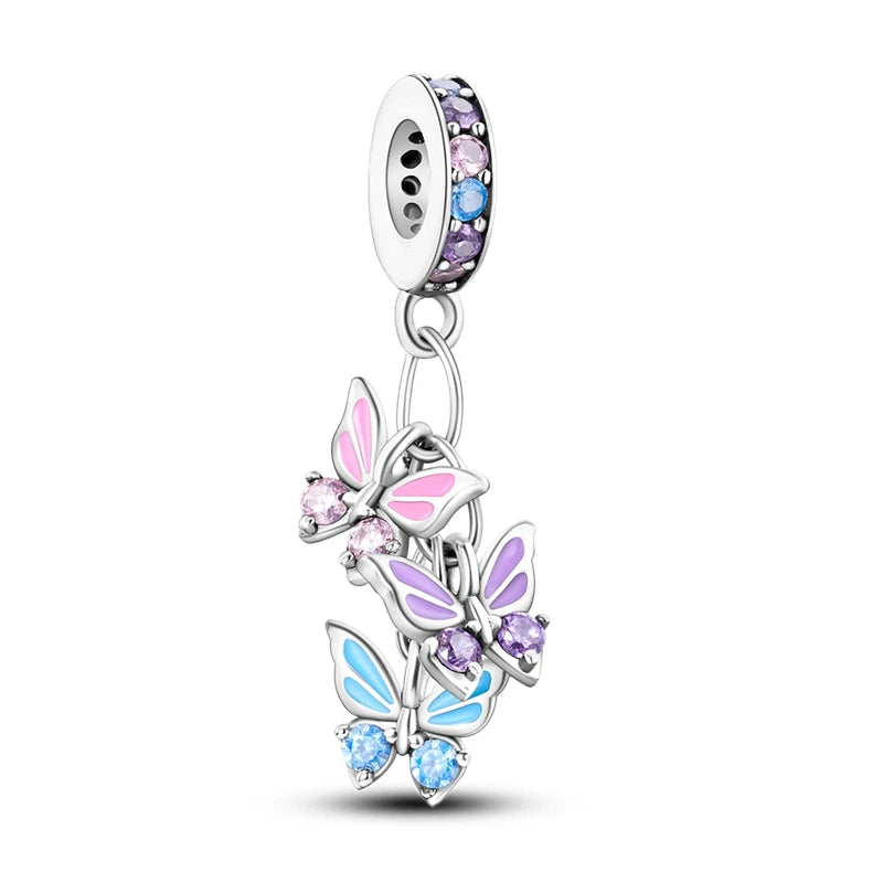 925 Sterling Silver Pink Perfume Bottle Luggage Heart-shaped Cute Claw Charms Beads Fit Original Charm Bracelet DIY Jewelry
