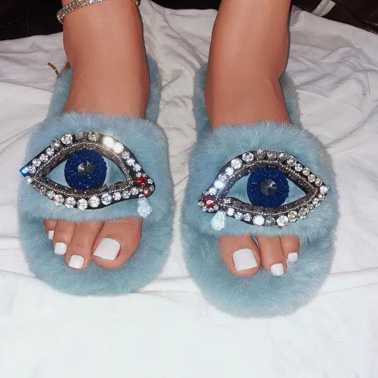 Chiara Eye Faux Fur Velvet Slippers