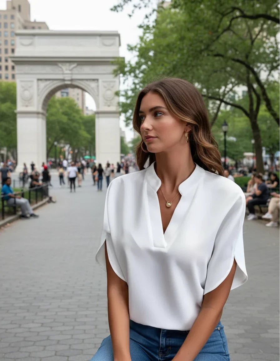 Timeless V-Neck Blouse – Short Sleeve Top