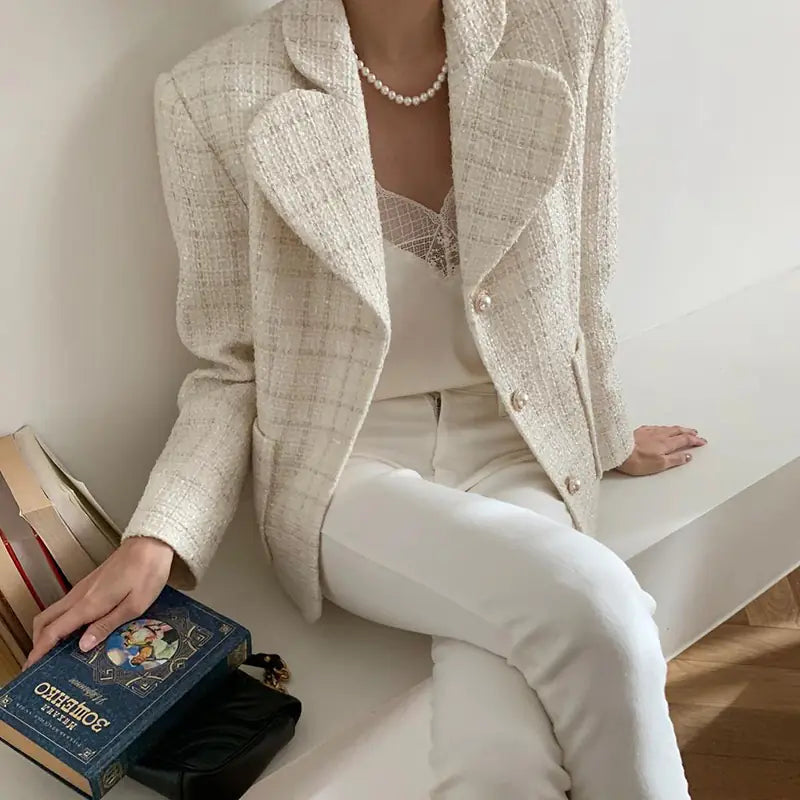 Chic Vintage Pearl Button Oversized Jacket