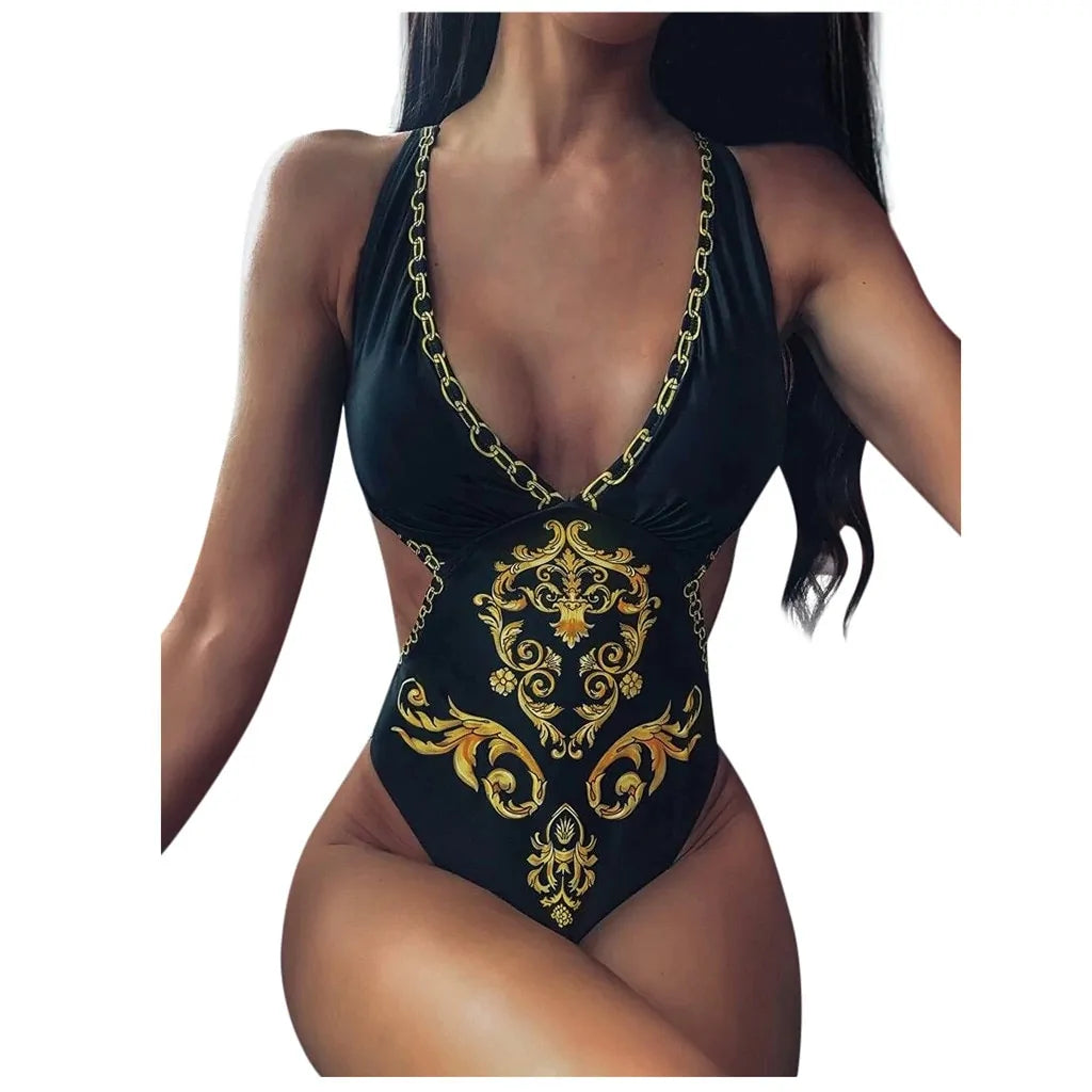 Baroque Print Monokini Swimsuit