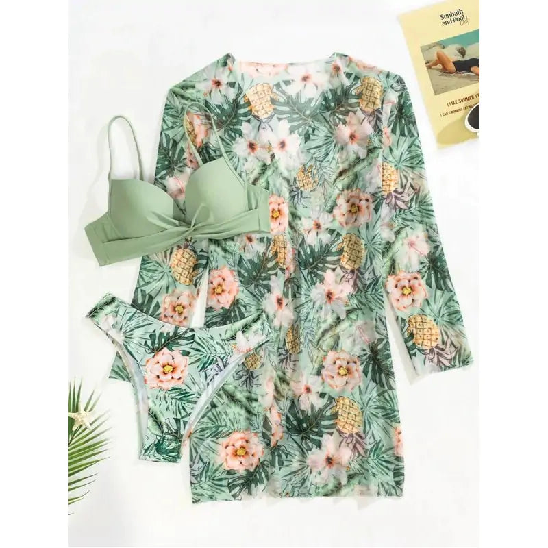 Three-piece Floral Bikini Set