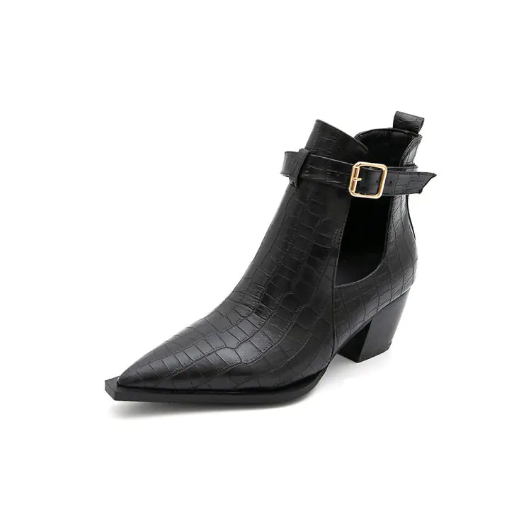 Snake Print Short Ankle Boots with Belt for Women