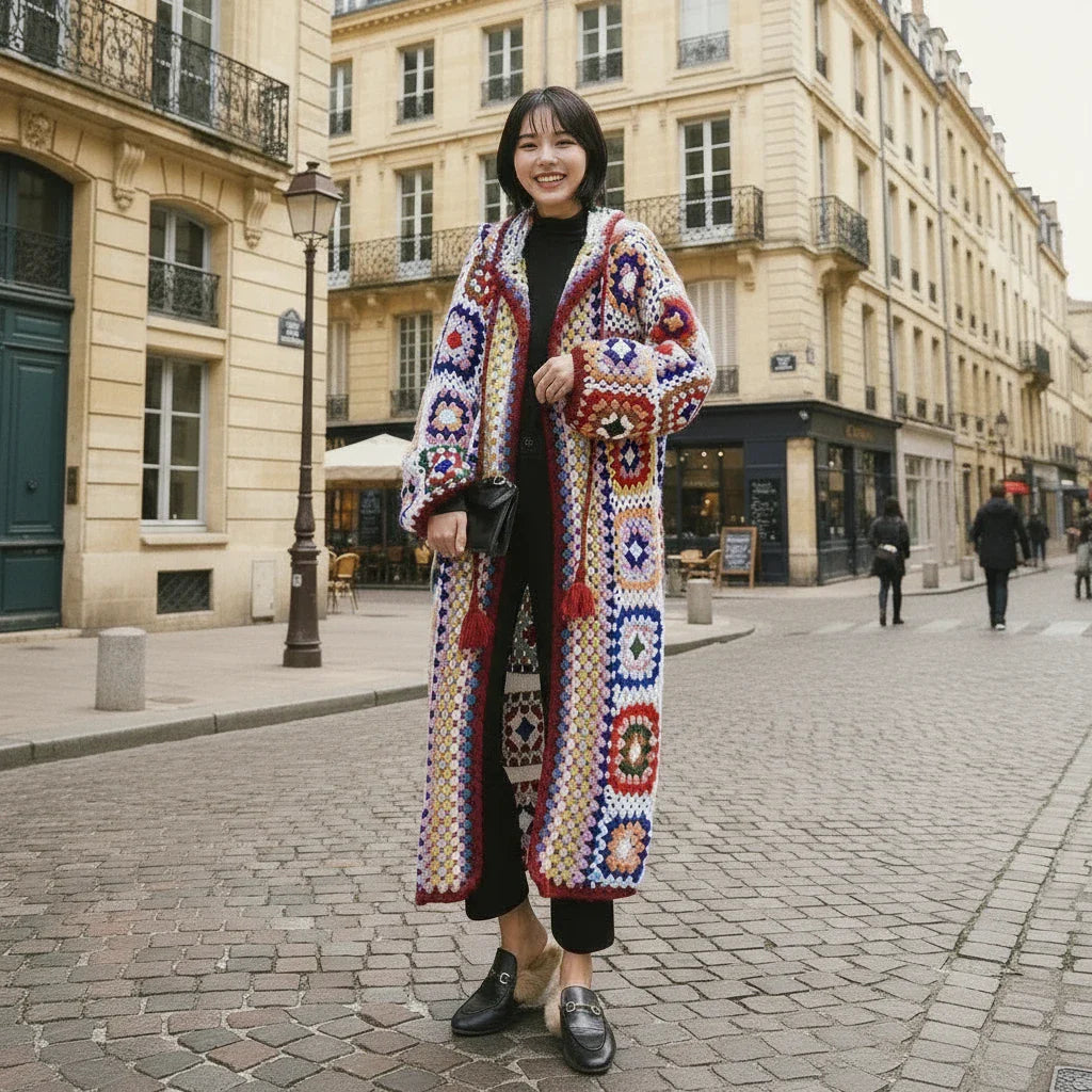 Handmade Crochet Hooded Coat for Women