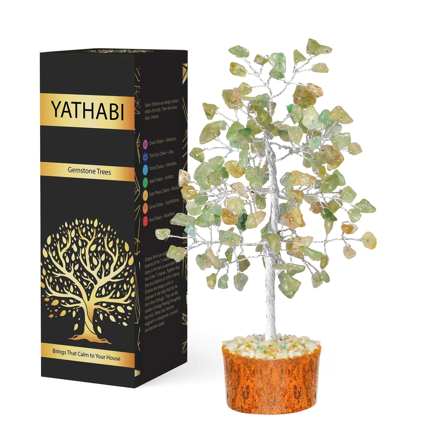 Crystal Gemstone Tree Decor – Green Jade & Seven Chakra Wire Tree of Life