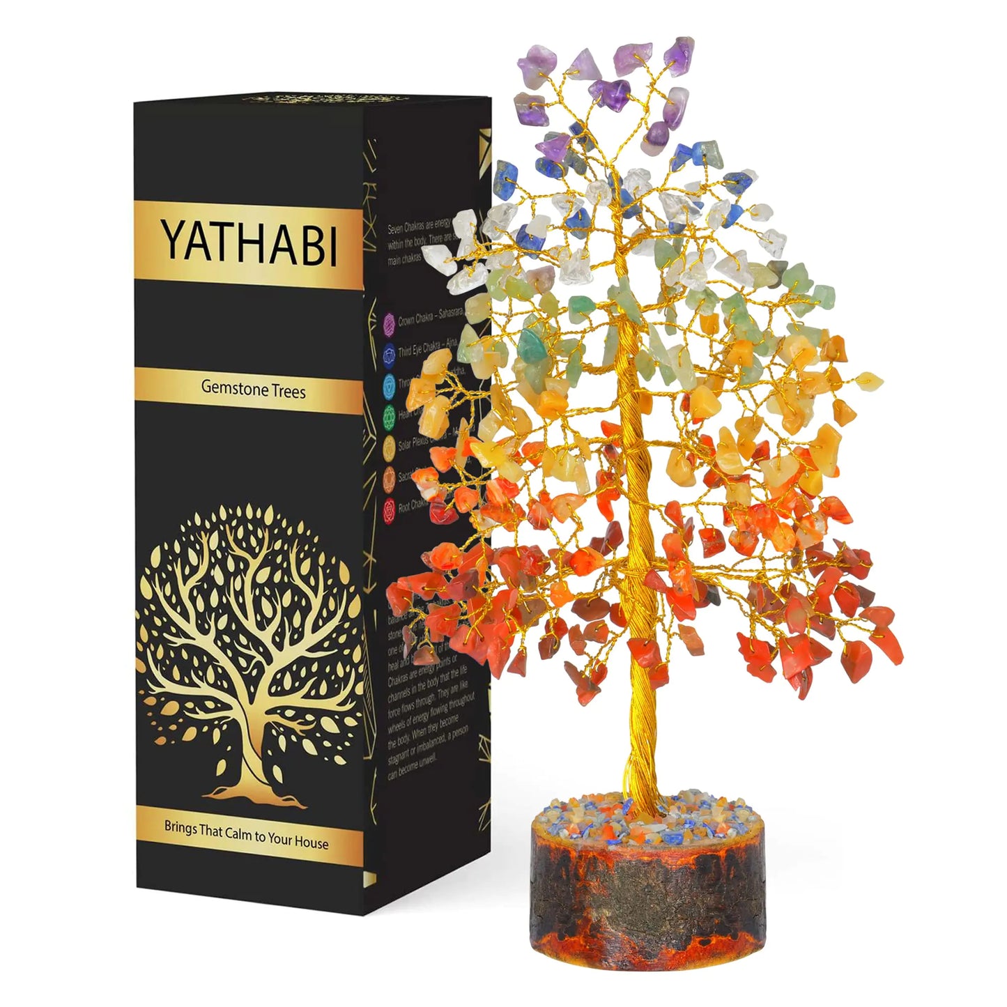 Crystal Gemstone Tree Decor – Green Jade & Seven Chakra Wire Tree of Life