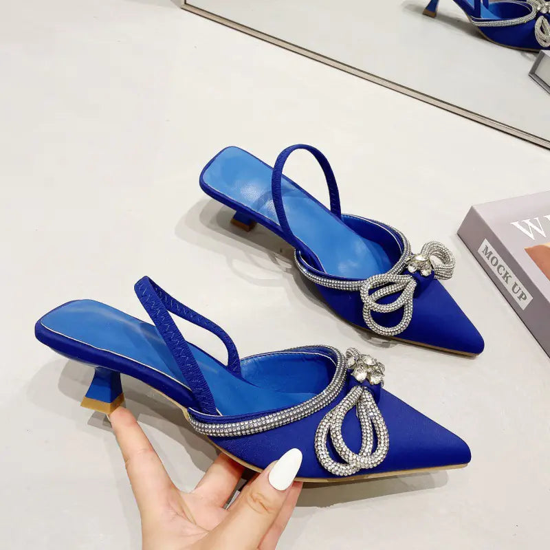 Rhinestone Bow Pointed Toe Slingback Pumps – Elegant Women’s Shoes