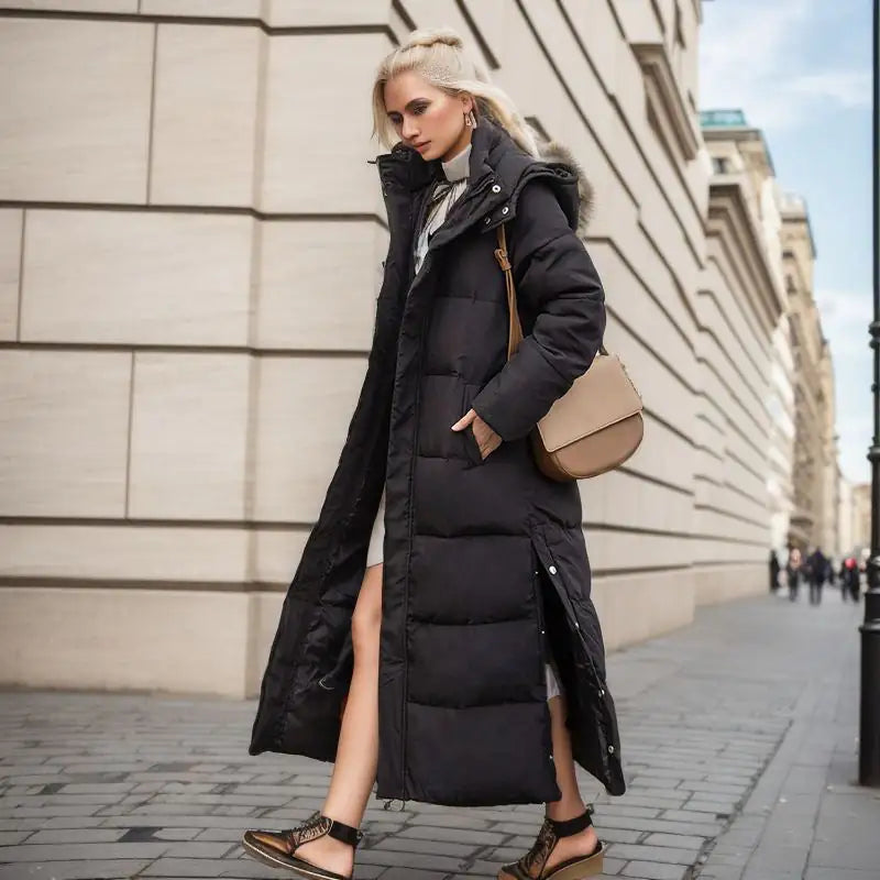 Long Puffer Coat for Women – Loose Fit Winter Jacket with Hood