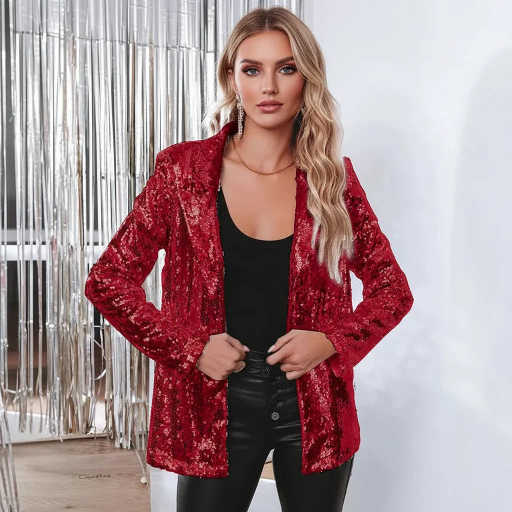 Women’s Loose Sequin Blazer – Long Sleeve Sparkly Party Jacket
