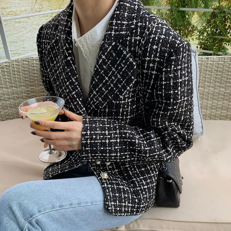 Chic Vintage Pearl Button Oversized Jacket