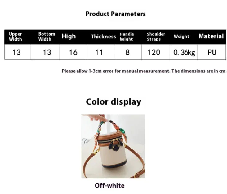 Women’s Barrel Crossbody Handbag with Scarf Handle – PU Leather Bucket Bag