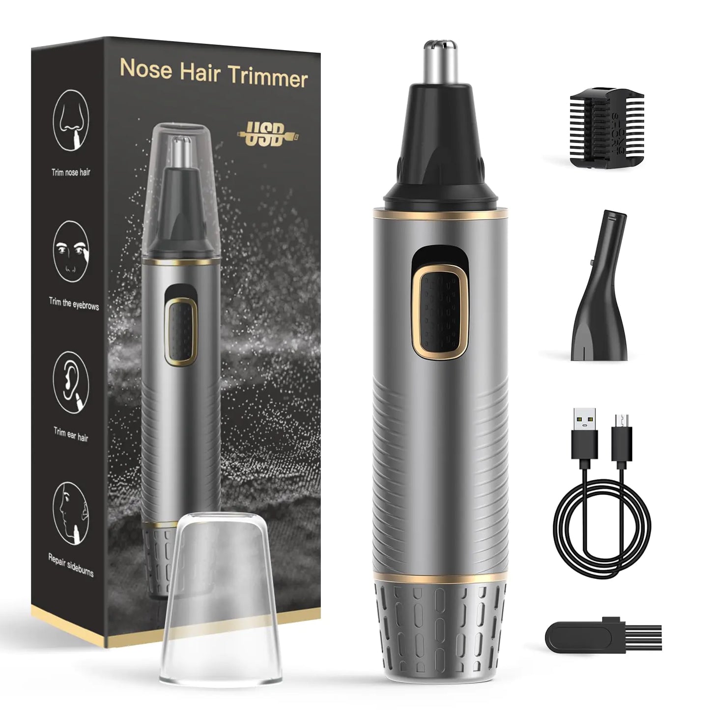 USB Rechargeable Nose & Ear Hair Trimmer – Waterproof Precision Groomer
