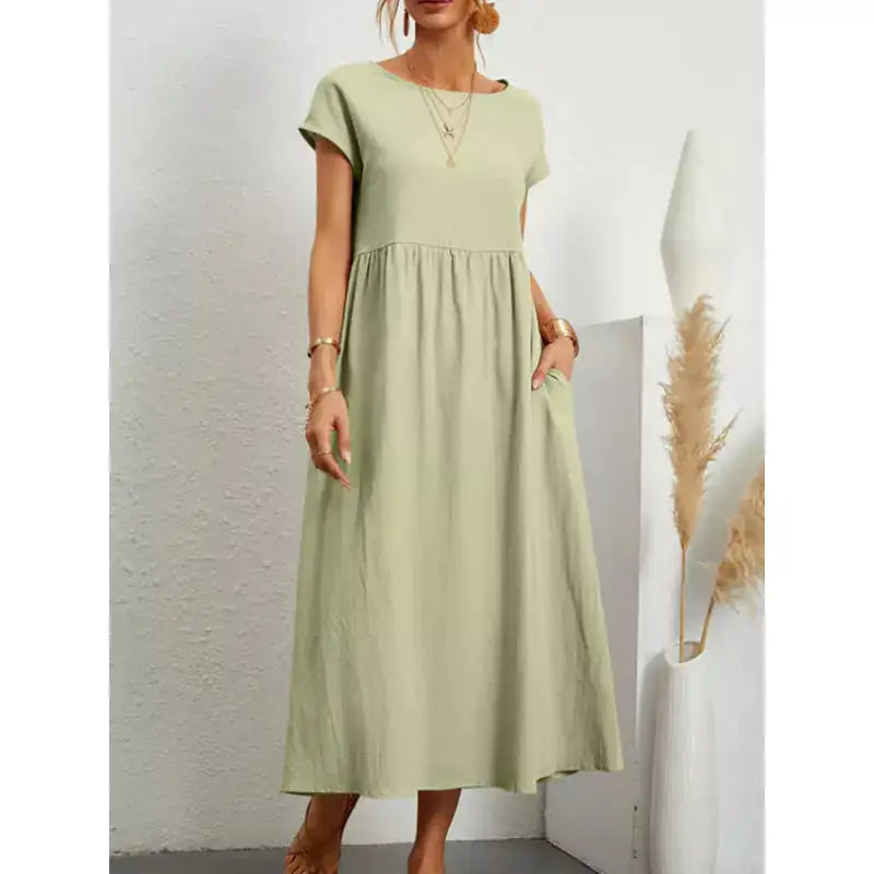 Women’s Long Linen Summer Dress with Pockets – Casual Loose Fit Midi Dress