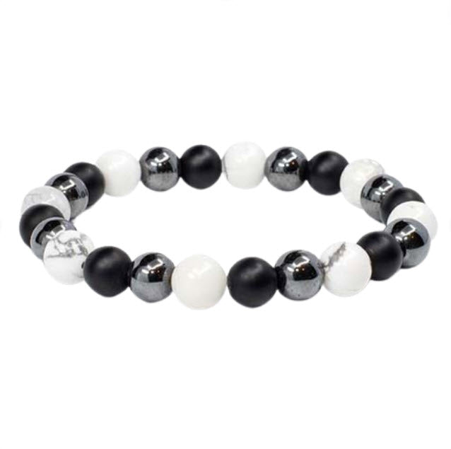 Pulseira de Howlita, Ónix e Hematite - Proteção e Equilíbrio