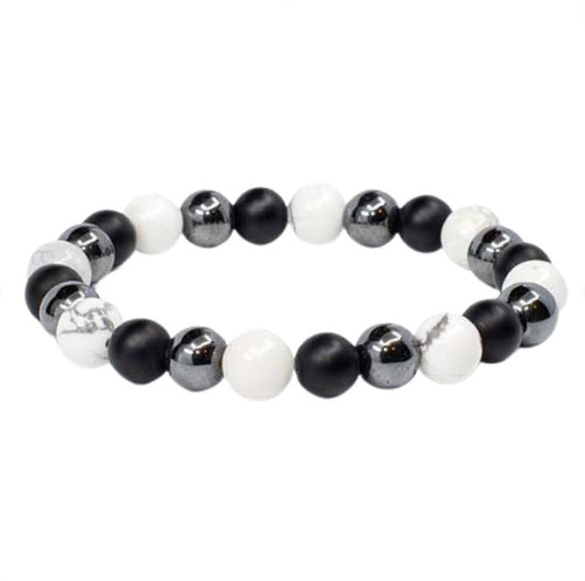 Pulseira de Howlita, Ónix e Hematite - Proteção e Equilíbrio
