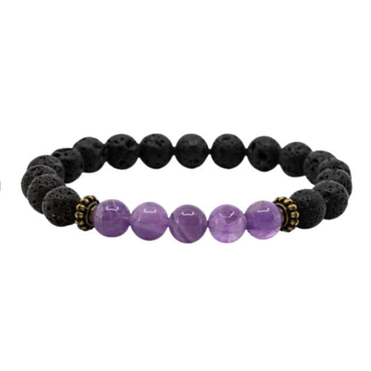 Pulseira 5 Pedras  Lava Vulcânica com Ametista - Proteção, Cura e Meditação