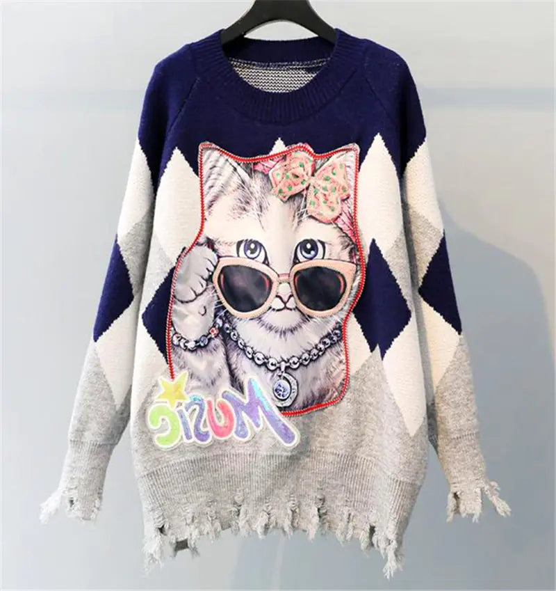 Cat Sequin Knit Sweater