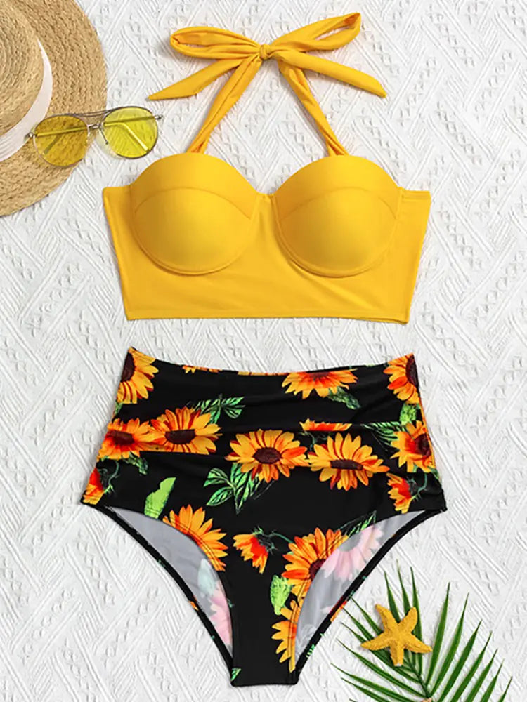 Sunflower High-Waist Bikini Set