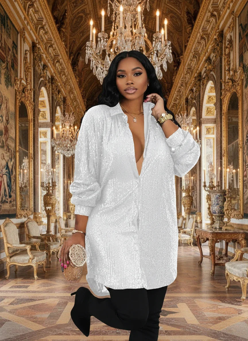 Allover Sequin Shirt Dress - Effortless Chic