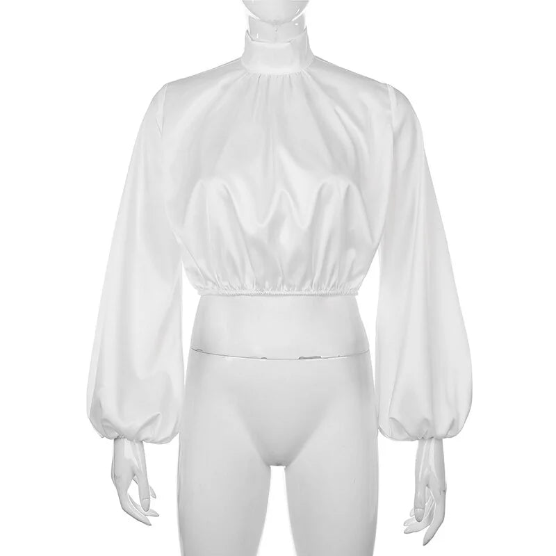 Chic Satin High Neck Blouse Shirt