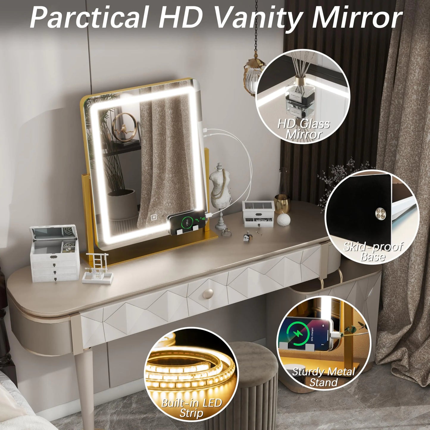 FENNIO Vanity Mirror with Lights 22 Inch- LED Lighted Makeup Mirror,Large Makeup Mirror