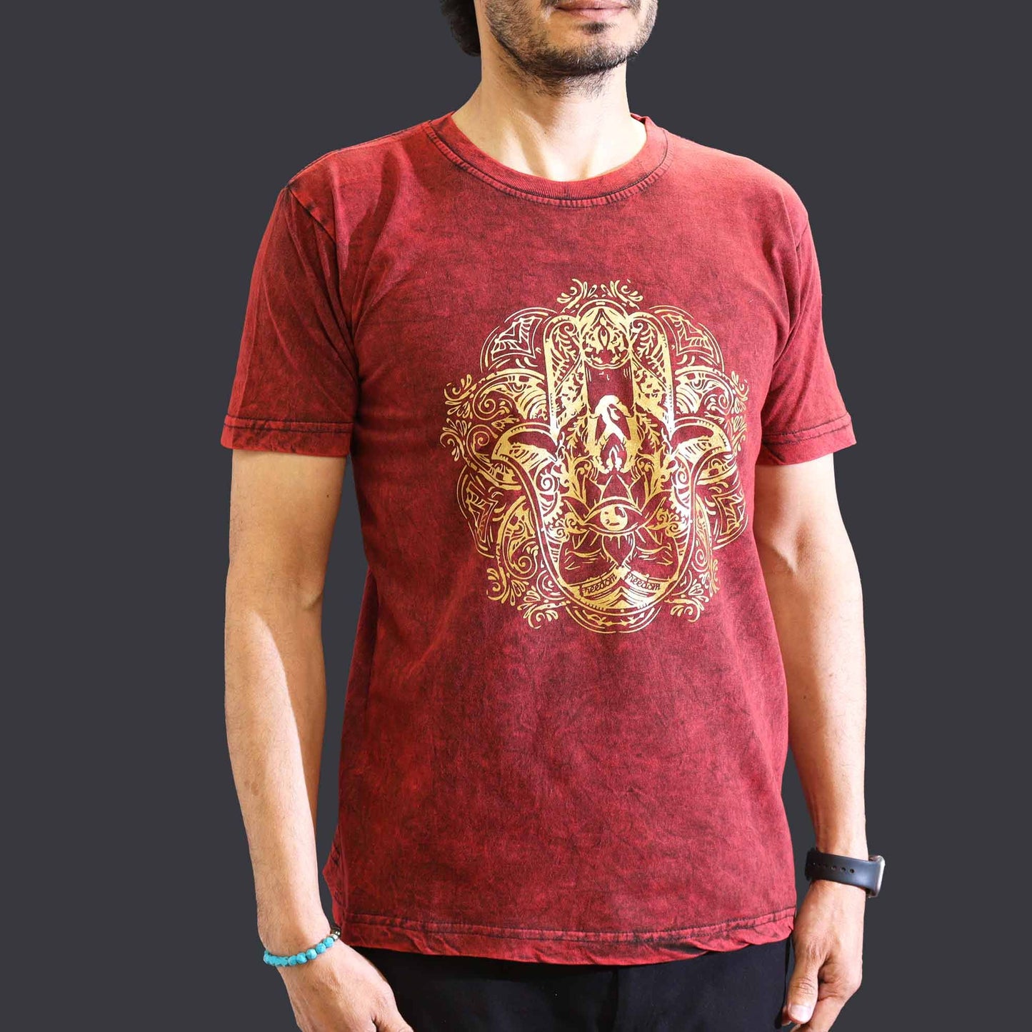 Medium Stone Washed Teashirt - Hamsa - Maroon