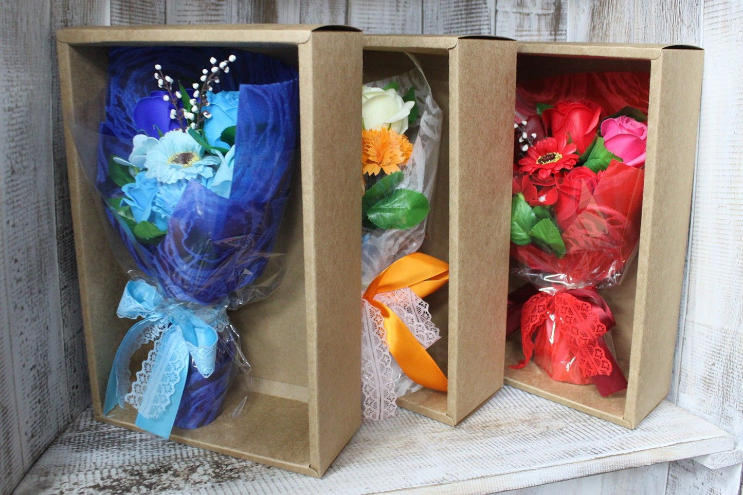 Boxed Hand Soap Flower Bouquet - Orange - Special