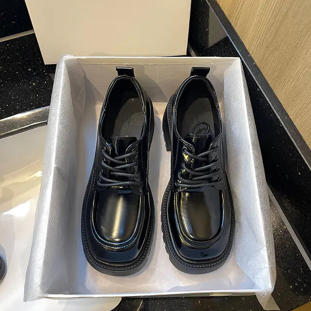 Modern Checkerboard Patent Leather Oxfords