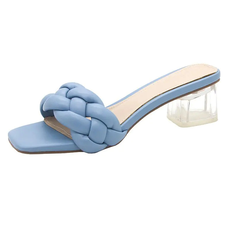 Women's Mid-Heel Woven Square Toe Slippers