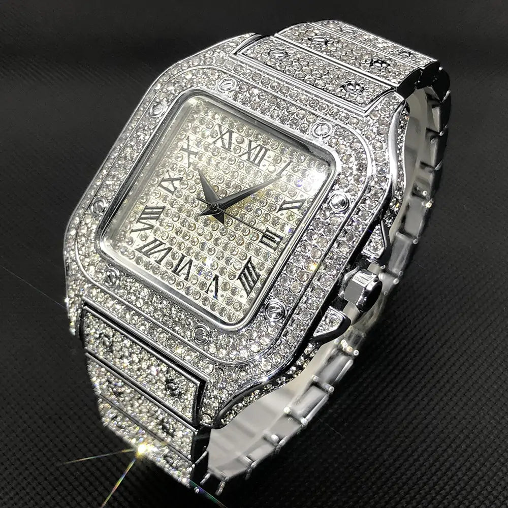 Swiss Geneva Diamond Watch – Stainless Steel Quartz Luxury Timepiece