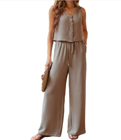 Sleeveless Vest Wide-Leg Suit