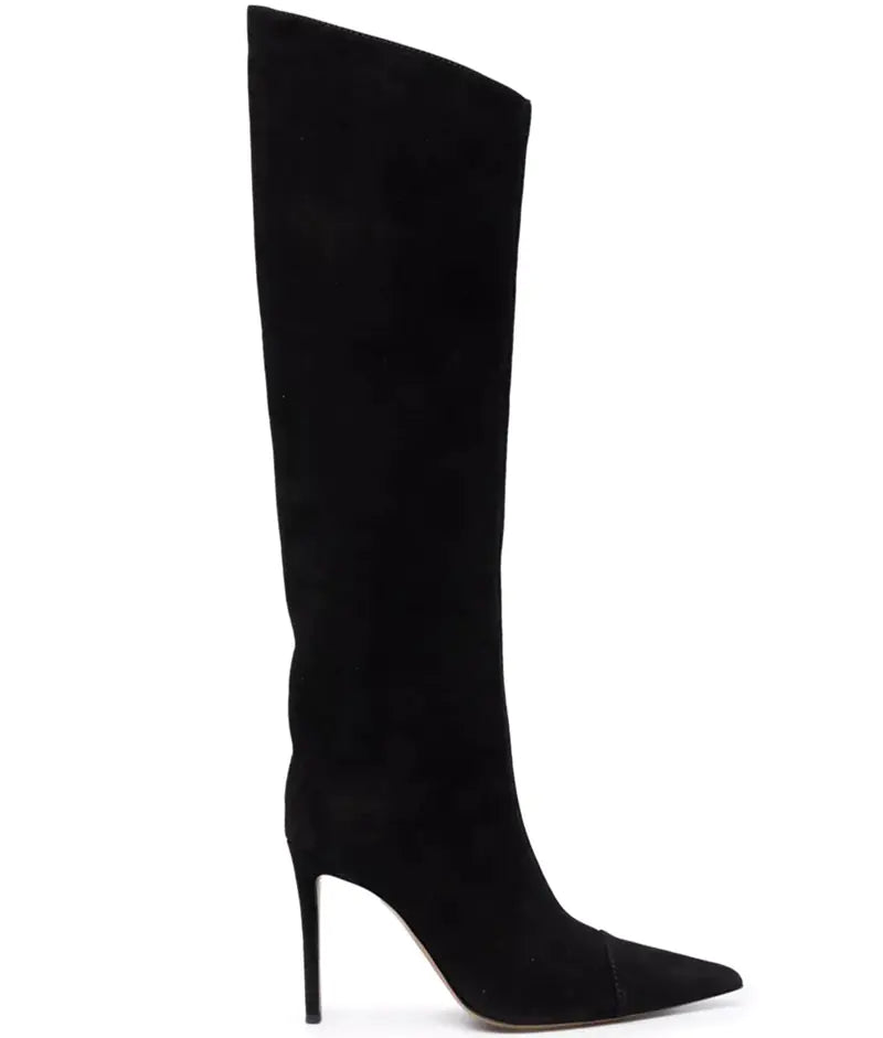 Holographic Patent-Leather Stiletto Knee Boots - Point-Toe Shine & Comfort