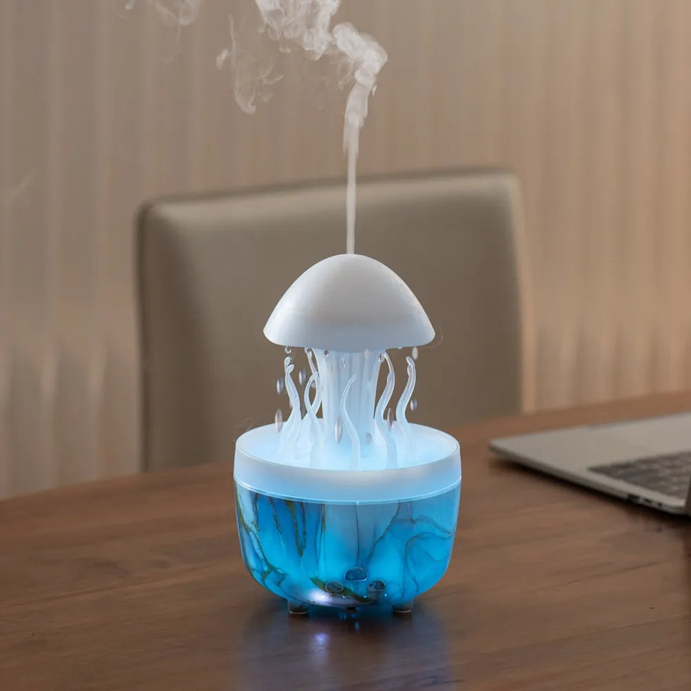 Color-Changing Jellyfish Aroma Diffuser & Humidifier – Rotating Water Drop Night Lamp