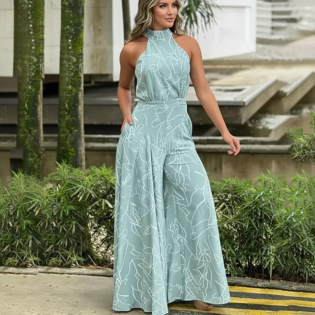 Halter Neck Sleeveless Jumpsuit – Bold Summer Style