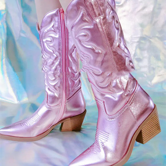Vintage Chunky Heel Knee-High Cowboy Boots