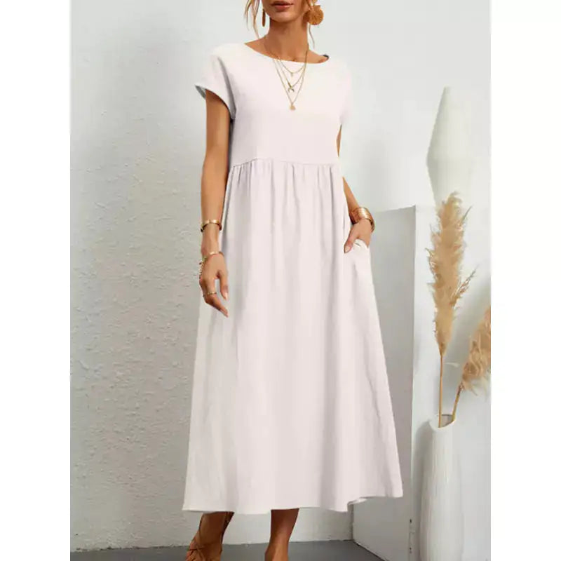 Women’s Long Linen Summer Dress with Pockets – Casual Loose Fit Midi Dress