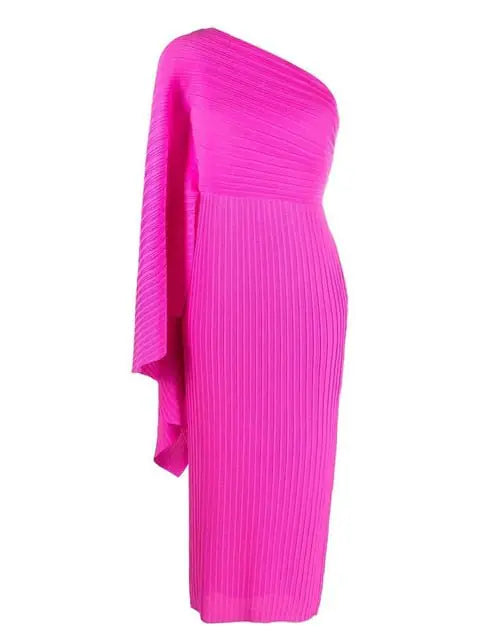 Asymmetrical Pleated Bodycon Dress – One-Shoulder Midi Dress