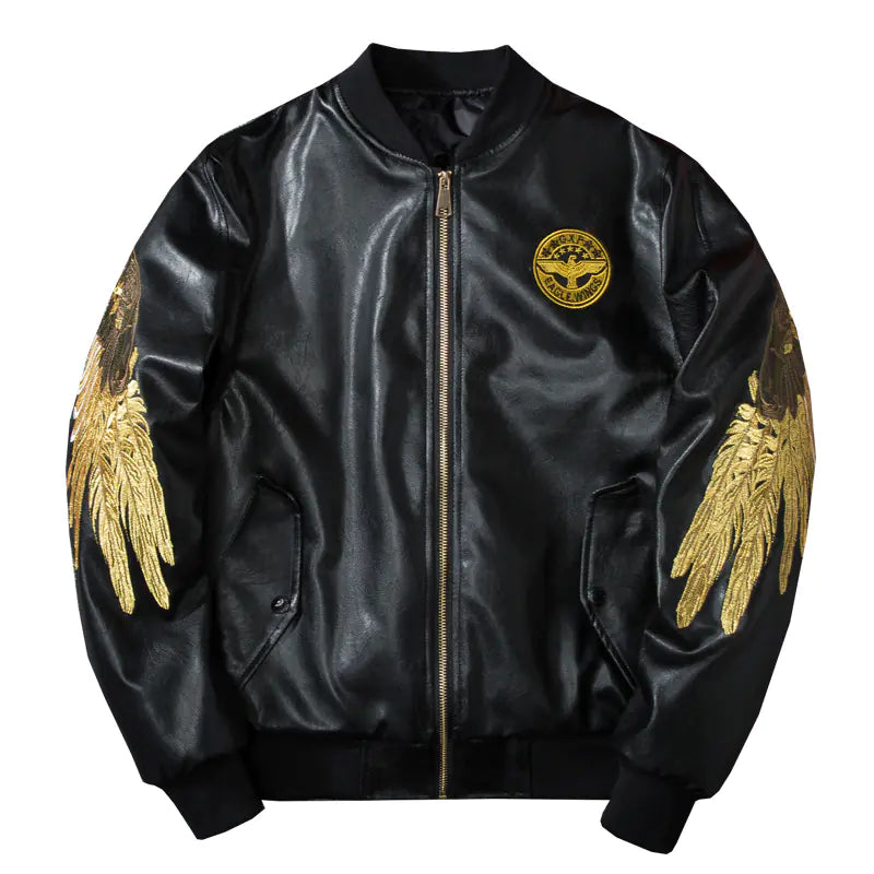 Embroidered Wing Baseball Jacket - Pilot Style
