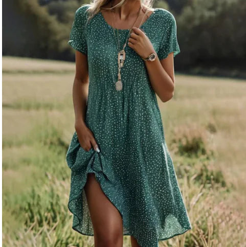 Victoria Polka Dot Midi Dress with V-Neck